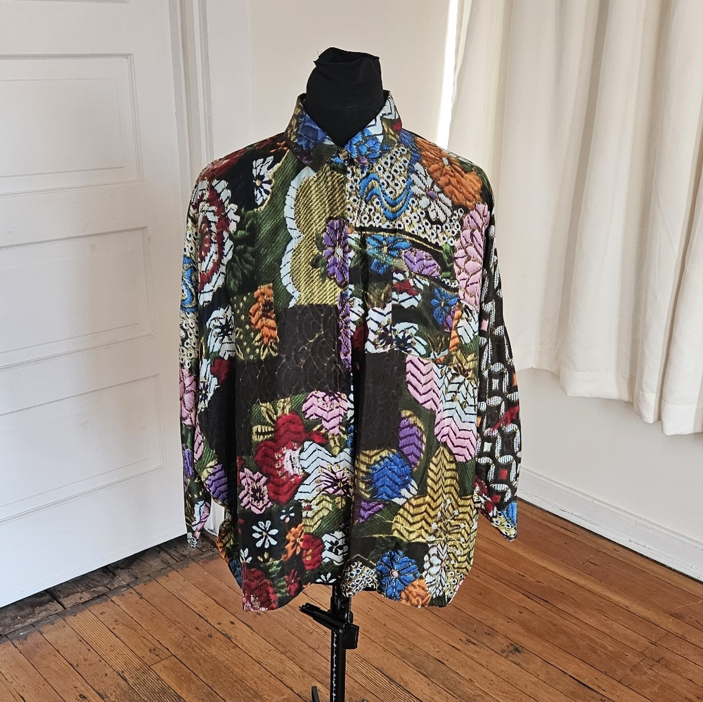 Yavi 100% Silk Hand Painted Blouse 3/4 Sleeve Lagenlook